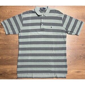 Vintage Polo Ralph Lauren Shirt Mens XL Striped Green Blue 90s Pony Short Sleeve
